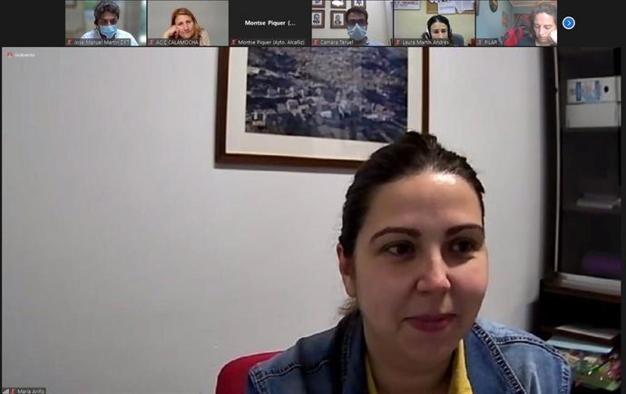 La diputada provincial de la DPT María Ariño, en la reunión online con Cámara de Comercio.