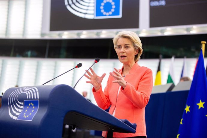 La presidenta de la Comisión Europea, Ursula von der Leyen, durante el debate sobre el estado de la UE en el Parlamento Europeo, el 15 de septiembre de 2021, en Bruselas