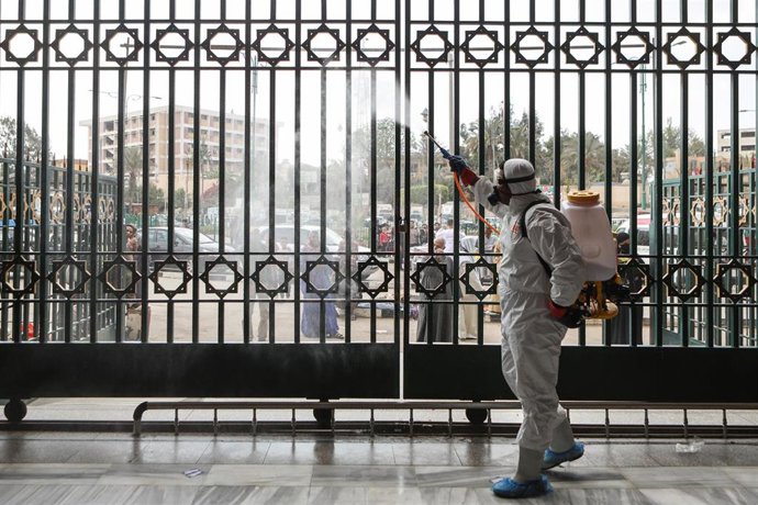 Archivo - Desinfección en las calles de El Cairo
