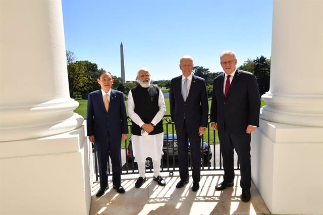 El primer ministro de Japón, Yoshidide Suda, el primer ministro de India, Narendra Modi, el presidente de EEUU, Joe Biden, y el primer ministro de Australia, Scott Morrison.