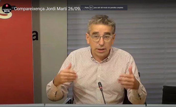 El tinent d'alcalde de Cultura de Barcelona, Jordi Martí, en roda de premsa a l'Ajuntament de Barcelona