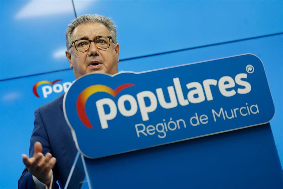 El eurodiputado Juan Ignacio Zoido, durante la rueda de prensa en Murcia