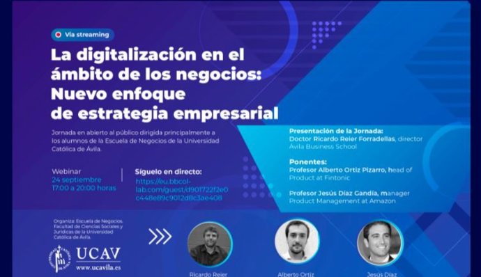 Cartel del Webinar de la Escuela de Negocio.