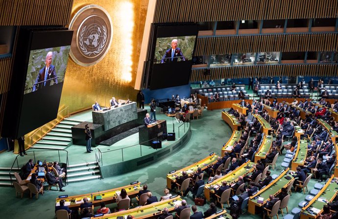 FILED - 21 September 2021, US, New York: US President Joe Biden delivers his speech during the debate of the 76th session of the United Nations General Assembly. Photo: Bernd von Jutrczenka/dpa