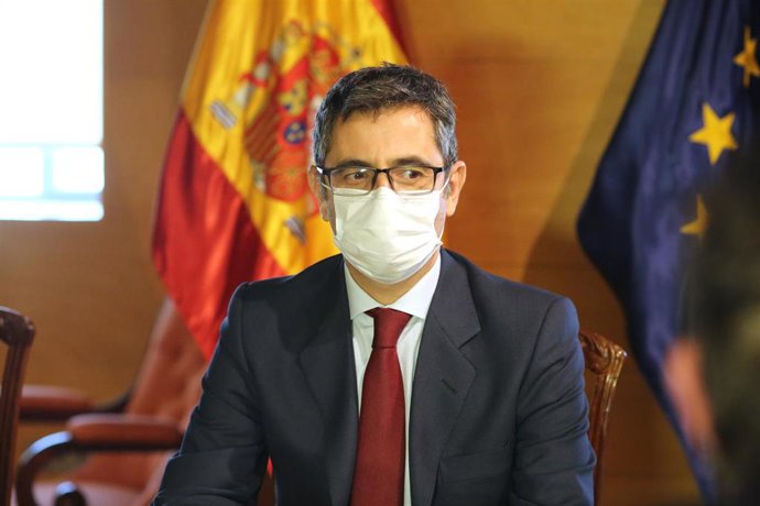 El ministro de la Presidencia, Relaciones con las Cortes y Memoria Democrática, Félix Bolaños, durante su reunión con los portavoces del grupo parlamentario EH Bildu,  a 22 de septiembre de 2021, en Madrid, (España