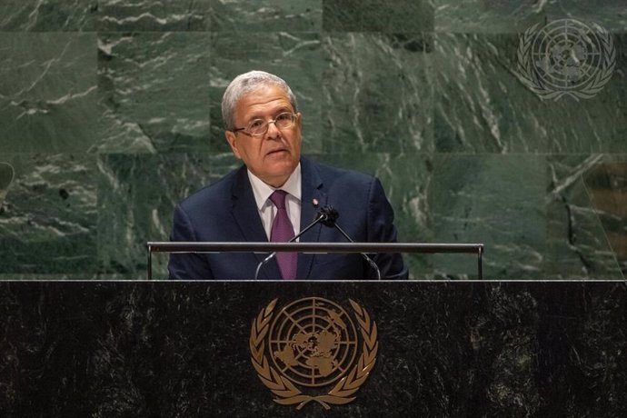 El ministro de Relaciones Exteriores de Túnez, Othman Jerandi, durante su intervención ante la Asamblea General de Naciones Unidas