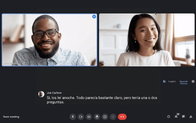 Transcripciones automática traducidas en Google Meet.