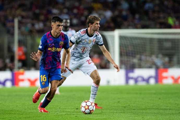 Pedri Gonzalez of FC Barcelona in action during the UEFA Champions League, football match played between FC Barcelona and Bayern Munich at Camp Nou Stadium on September 14, 2021, in Barcelona, Spain.