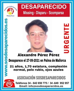 Alexandre Pérez Pérez, desaparecido el 27 de septiembre en Palma.