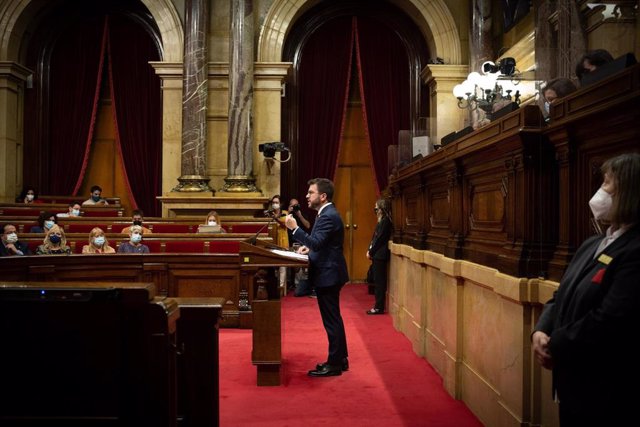 El presidente de la Generalitat, Pere Aragonès, en el Debate de Política General en el Parlament, el 28 de septiembre de 2021.
