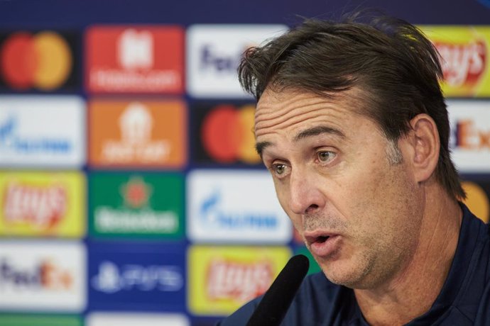 Julen Lopetegui, head coach, attends to the media during a press conference before the UEFA Champions League match between Sevilla FC and RB Salzburg at Jose Ramon Cisneros Sport City on September 13, 2021 in Sevilla, Spain.