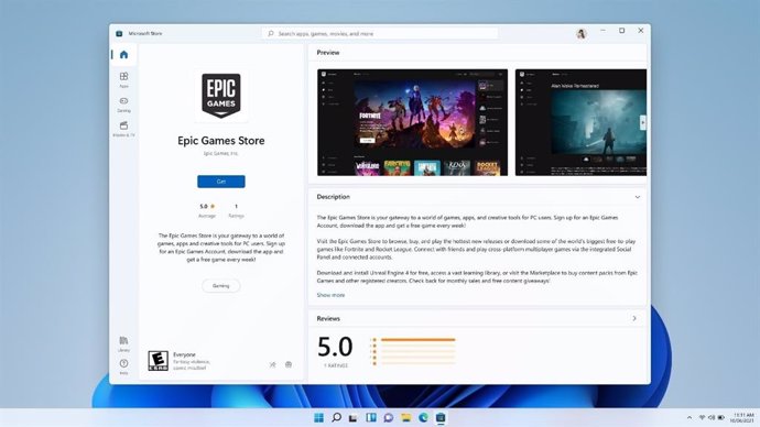 Microsoft Store con aplicaciones de Epic Games Store.