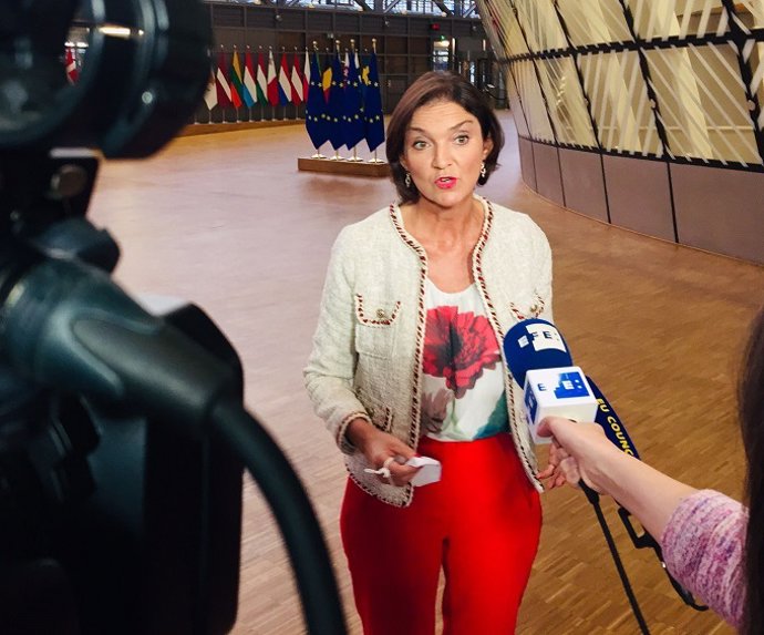 La ministra de Industria, Comercio y Turismo, Reyes Maroto, en el Consejo de Competitividad de la UE.