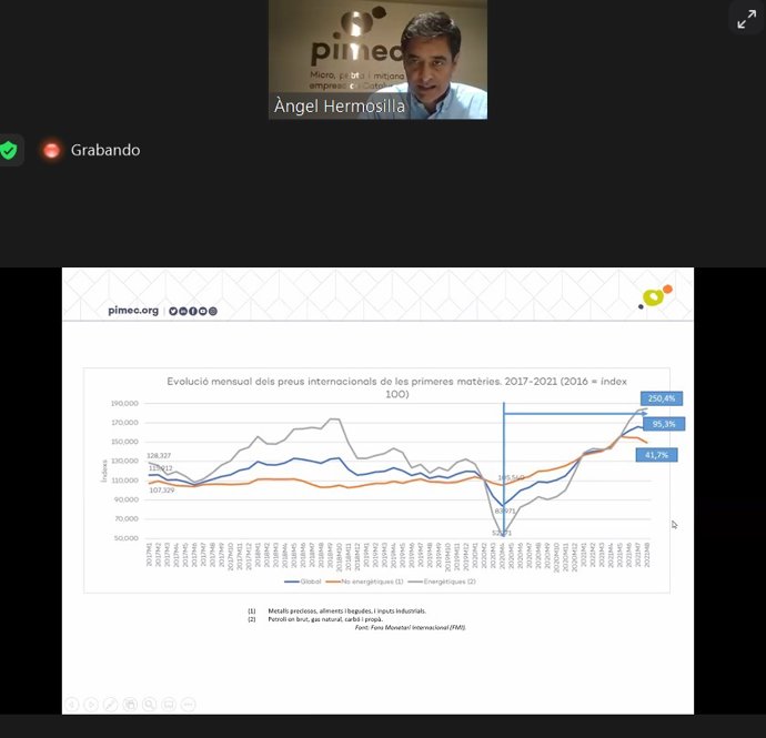 El director de economia i empresa de la patronal de Pimec, ngel Hermosilla, presenta un estudio sobre el incremento de los precios de las materias primeras con propuestas para hacer frente
