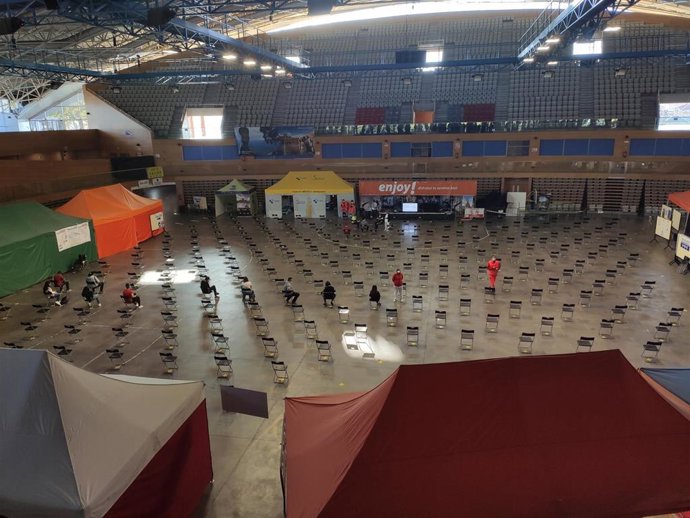 Centro de vacunación este miércoles en el Multiusos Sánchez Paraíso de Salamanca.