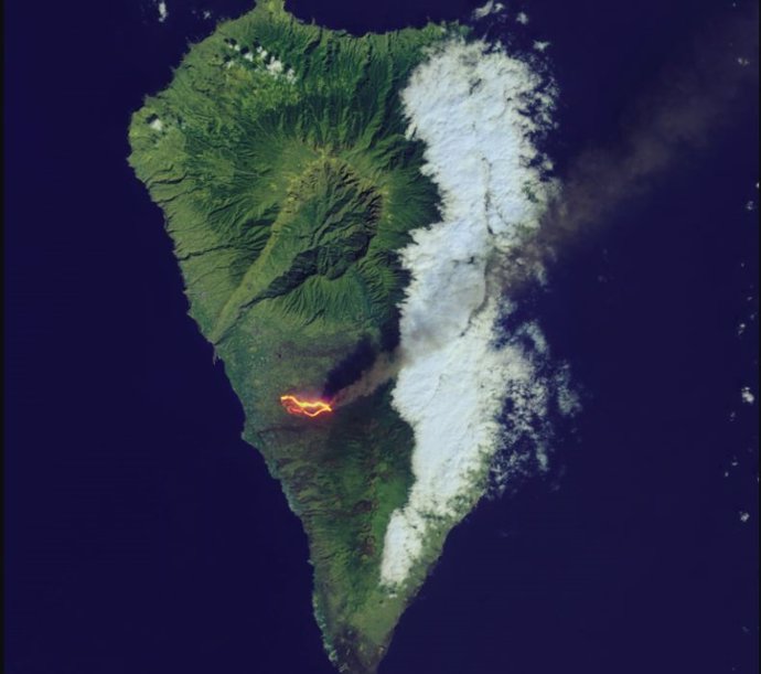 El río de lava de La Palma se ve desde el espacio