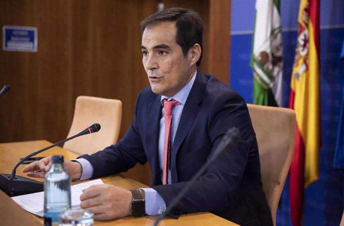 El portavoz parlamentario del Partido Popular Andaluz, José Antonio Nieto, este miércoles en rueda de prensa en el Parlamento de Andalucía.