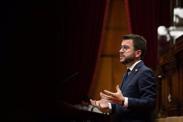 El presidente de la Generalitat, Pere Aragonès, en la réplica a los grupos parlamentarios en el Debate de Política General en el Parlament, el 29 de septiembre de 2021.