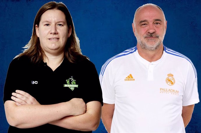 Montaje de Madelen Urieta y Pablo Laso, elegidos mejores entrenadores por la AEEB de la temporada 2020-2021