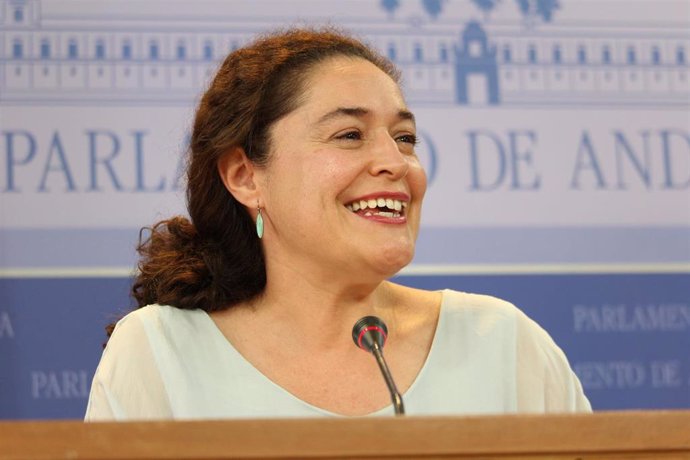 La portavoz de Unidas Podemos por Andalucía, Inmaculada Nieto, este miércoles en rueda de prensa.