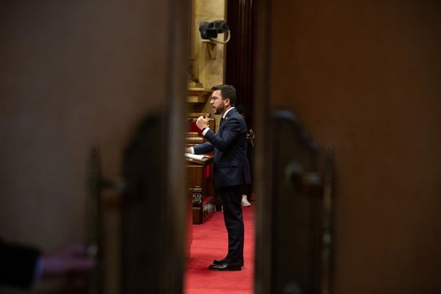 El president de la Generalitat, Pere Aragonès, durant el debat de política general al Parlament