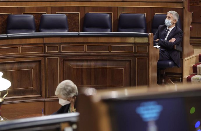 El ministro del Interior, Fernando Grande-Marlaska, en la sesión de control al Gobierno en el Congreso de los Diputados