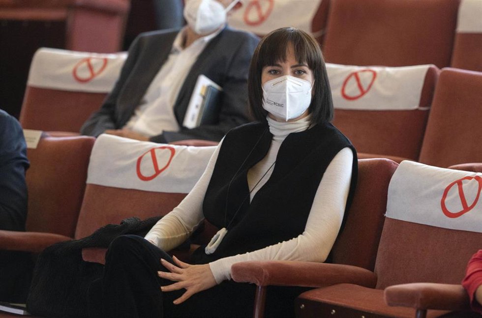La ministra de Ciencia e Innovación, Diana Morant, durante la presentación del Atlas Interactivo del Grupo Intergubernamental de Expertos sobre el Cambio Climático (IPCC) este pasado lunes en Madrid