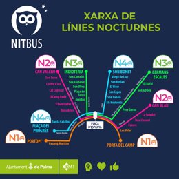 Líneas y recorridos del NitBus de la EMT de Palma