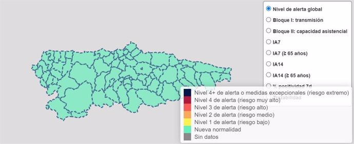 Nivel de alerta global por COVID-19 en Asturias a 30 de septiembre de 2021