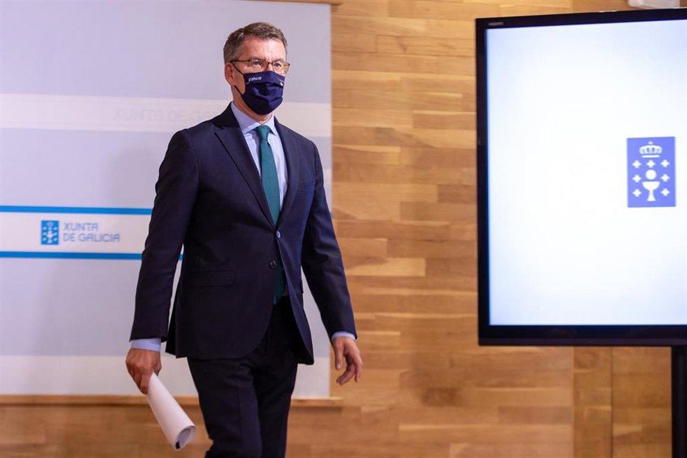 El presidente de la Xunta, Alberto Núñez Feijóo, en la rueda de prensa posterior a la reunión del Consello.