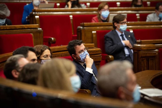 El presidente de la Generalitat, Pere Aragons, durante el Debate de Política General en el Parlament, a 29 de septiembre de 2021, en Barcelona, Catalunya (España). El Parlament de Catalunya retoma este miércoles el Debate de Política General. Entre los