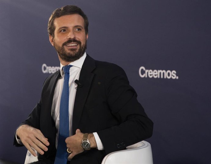 El presidente del PP, Pablo Casado, durante su intervención en la convención sobre 'La fortaleza de las instituciones' en el marco de la Convención Nacional del PP. A 30 de septiembre de 2021, en Sevilla (Andalucía, España).