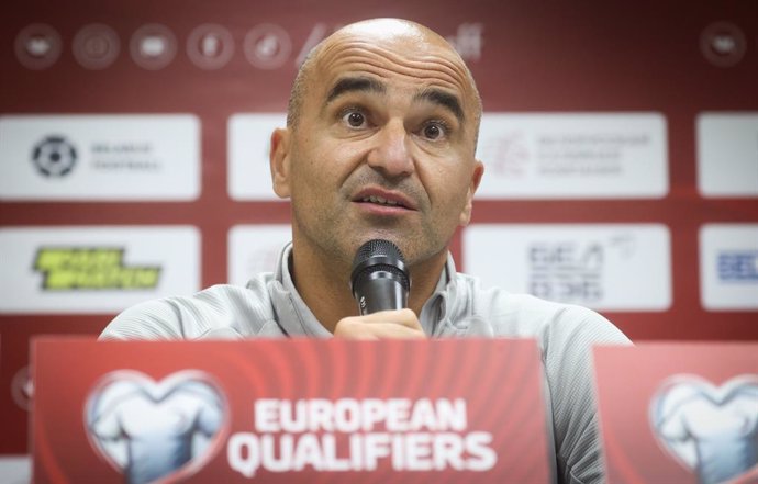 07 September 2021, Russia, Kazan: Belgium head coach Roberto Martinez attends a press conference of Belgian national soccer team ahead of tomorrow's FIFA 2022 World Cup European Qualifier Group E soccer match against Belarus. Photo: Virginie Lefour/BELG