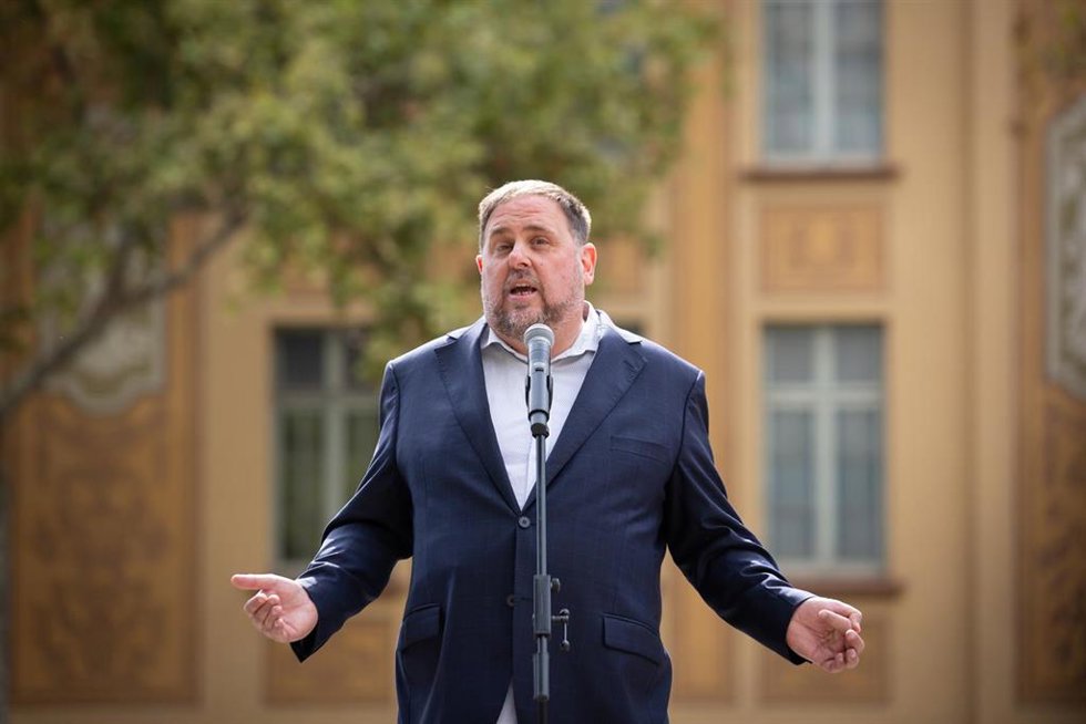El líder de ERC, Oriol Junqueras, en el acto de mnium del 1-O.