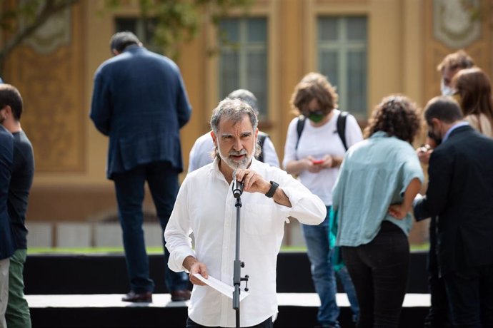 El presidente de mnium Cultural, Jordi Cuixart, en el acto de comnmemoración del cuarto aniversario del 1-O