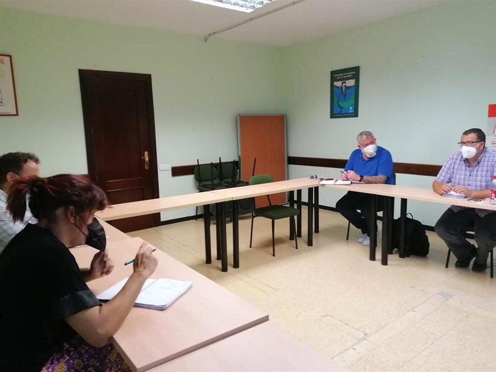 La diputada no adscrita del Parlamento de Andalucía y portavoz de Adelante Andalucía, Teresa Rodríguez, durante la reunión con el comité de empresa de Alestis.