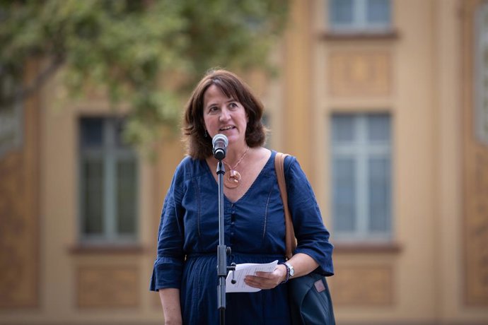 La presidenta de l'ANC, Elisenda Paluzie, en l'acte d'mnium pel quart aniversari de l'1-O
