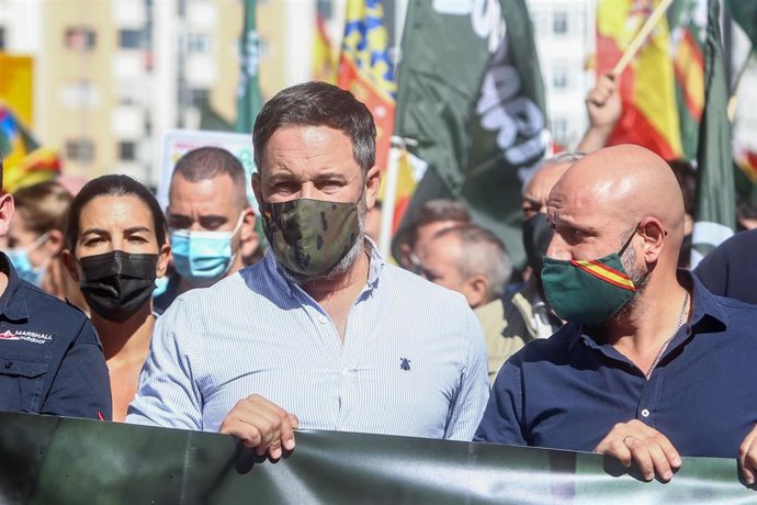 El presidente de Vox, Santiago Abascal, en una manifestación contra el Gobierno convocada por el sindicato Solidaridad.