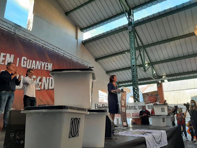 La presidenta de la Assemblea Nacional Catalana (ANC), Elisenda Paluzie, en el acto por el cuarto aniversario del 1-O en Ille-sur-Tte