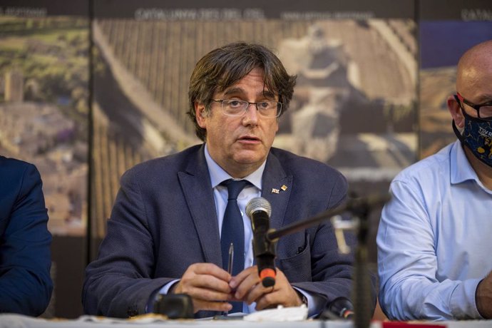 L'expresident de la Generalitat Carles Puigdemont, en una roda de premsa a 25 de setembre de 2021, en L?L'Alguer, Sardenya (Itlia). 