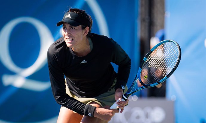 Garbine Muguruza of Spain in action during the first round of the 2021 Chicago Fall Tennis Classic WTA 500 tennis tournament against Ann Li of United States