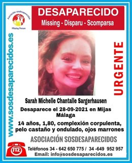 Cartel alertando de la desaparición de Sarah Michelle Chantalle