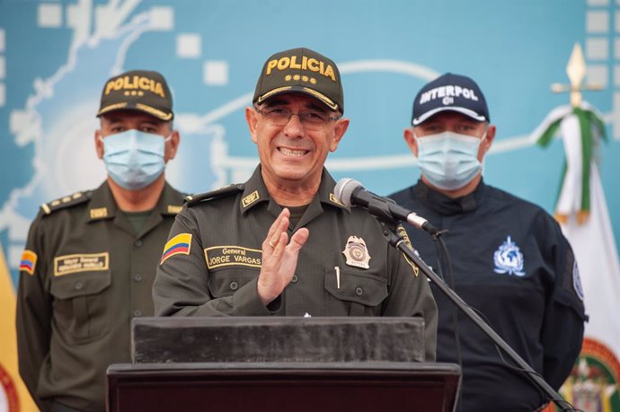 Archivo - 15 July 2021, Colombia, Bogota: Major General of Colombia's Police Jorge Luis Vargas speaks to the press to announce that 21 Colombians were involved in the assassination of Haitian President Jovenel Moise. He revealed that four Colombians wer