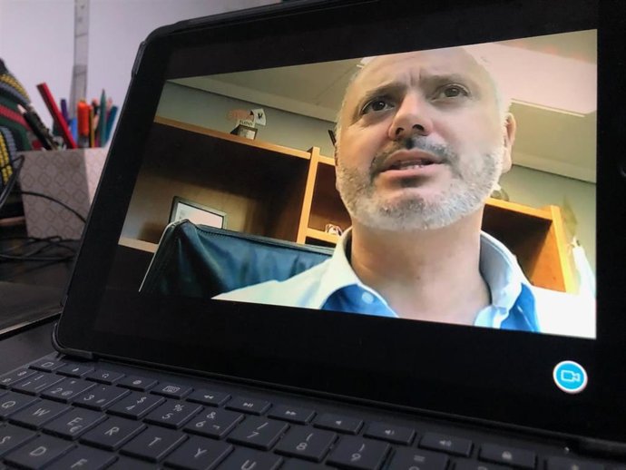 El secretario general del PSOE de Pontevedra, en la reunión telemática de la convención precongresual.