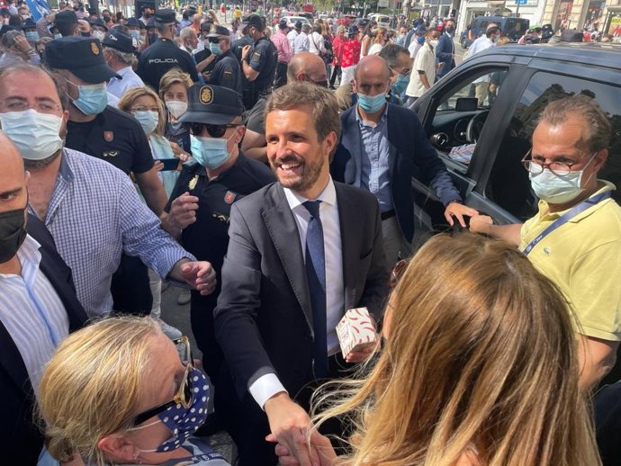 El presidente del PP, Pablo Casado, a la salida de la Convención del PP