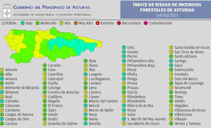 Riesgo de incendios forestales en Asturias el lunes 4 de octubre