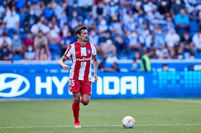 Stefan Savic of Atletico de Madrid in action during the Spanish league, La Liga Santander, football match played between Deportivo Alaves and Atletico de Madrid at Mendizorroza stadium on September 25, 2021 in Vitoria, Spain.