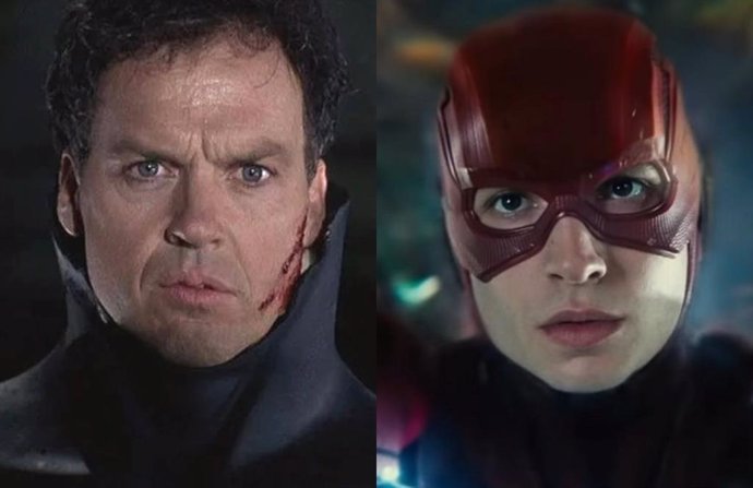 Michael Keaton como Batman y Ezra Miller como Flash