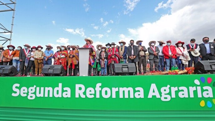 El presidente de Perú, Pedro Castillo, durante el lanzamiento de la Segunda Reforma Agraria del país