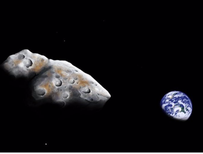 Una impresión artística de un sobrevuelo cercano del asteroide cercano a la Tierra rico en metales 1986 DA. Los astrónomos que utilizan la instalación del telescopio infrarrojo de la NASA han confirmado que el asteroide está compuesto en un 85% de metal.